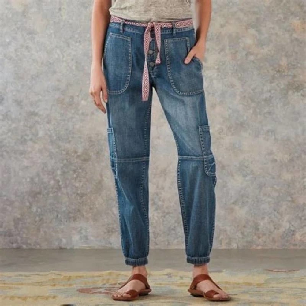 Sundance Jolienne Joggers Cotton Denim Button Fly Cargo Jeans 8